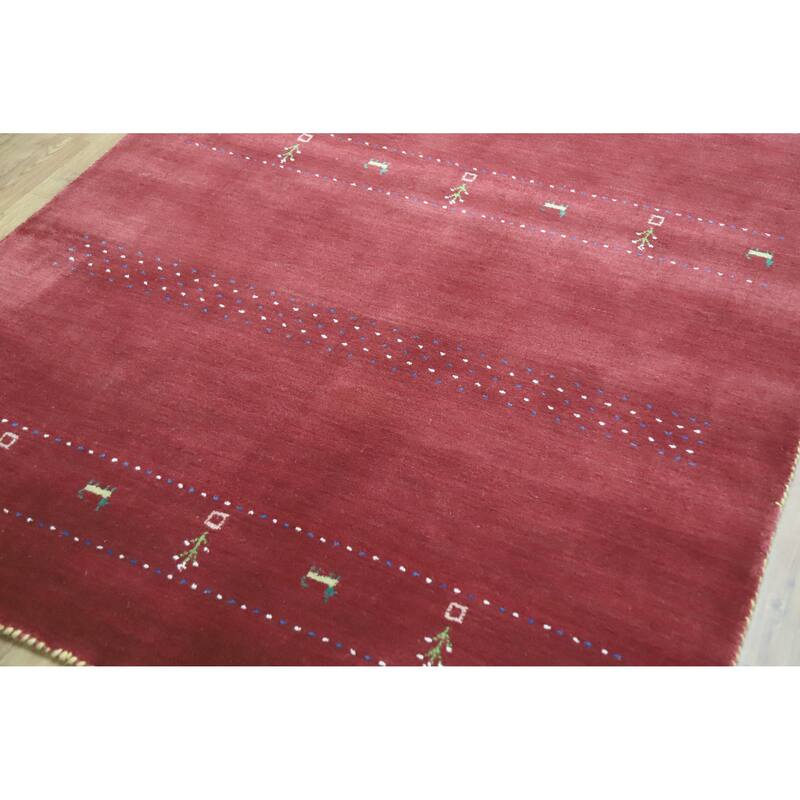 Hand Knotted Oriental 100% Wool Carpet Tribal Animal Pictorial Red Gabbeh Area Rug - 7' 7'' X 4' 10''