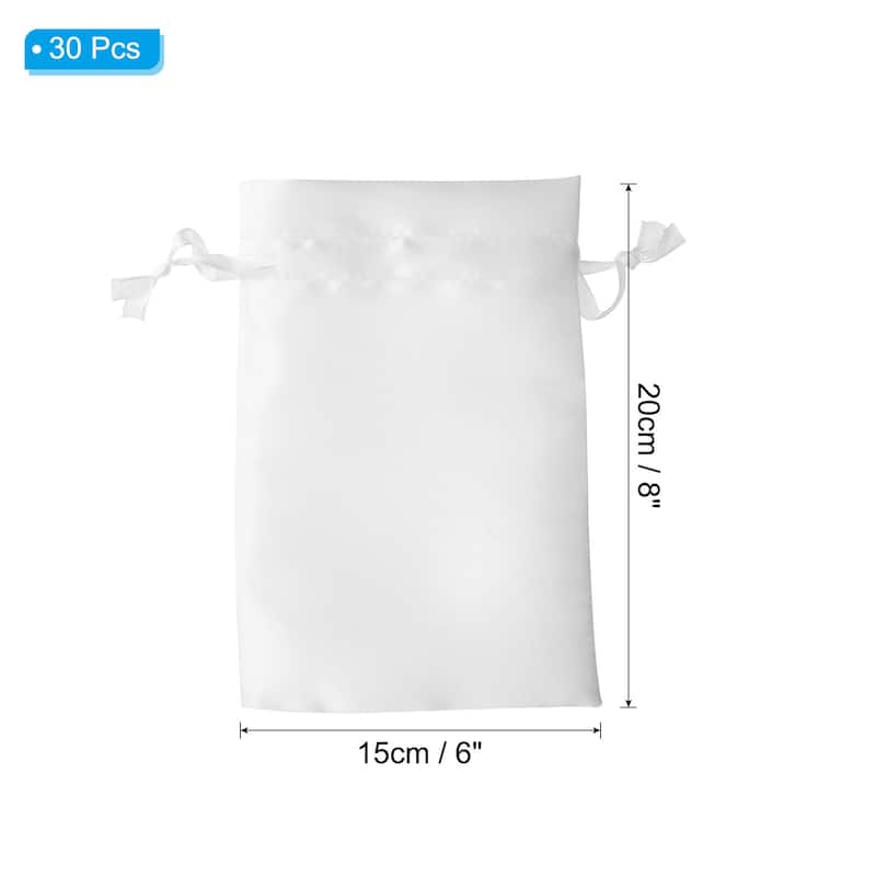 Satin Bags with Drawstring, 30 Pack 6x8 Inch Wedding Favor Bags - White