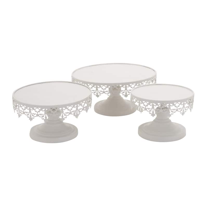 Metal Cake Stand with Pedestal Base - Set of 3 White - Roche River Decor - 13"W x 13"L x 4"H