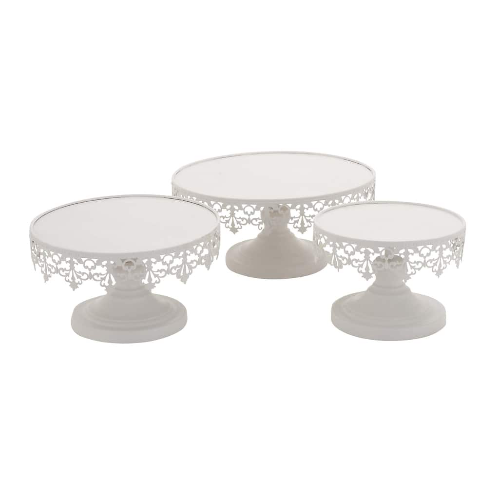 Metal Cake Stand with Pedestal Base - Set of 3 White - Roche River Decor - 13"W x 13"L x 4"H