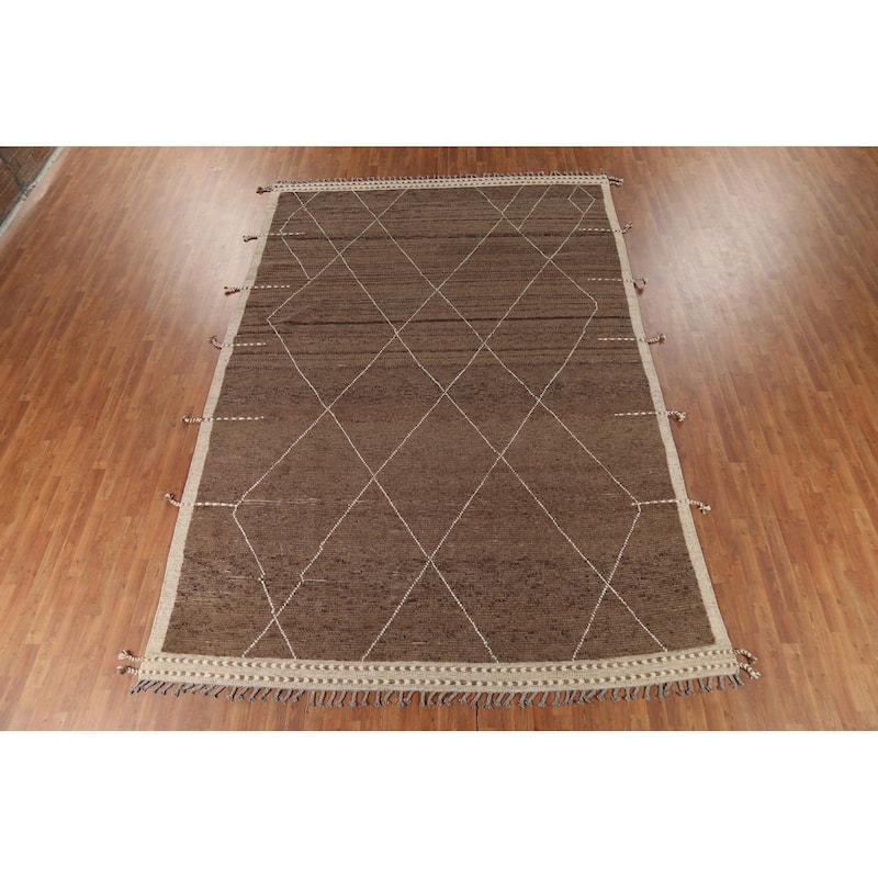 Brown Modern Moroccan Area Rug Handmade Wool Carpet - 8'11"x 12'11"