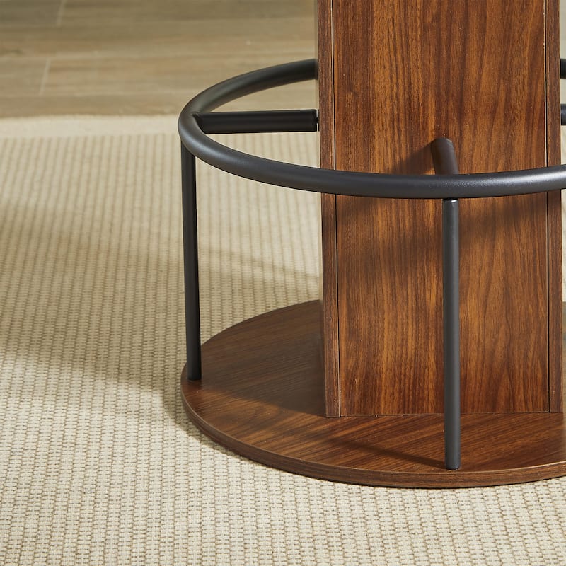 3-Piece Bar Table and Stool Set 31.5-inch round bar table with two stools Compact wooden dining bar with metal ring footrest