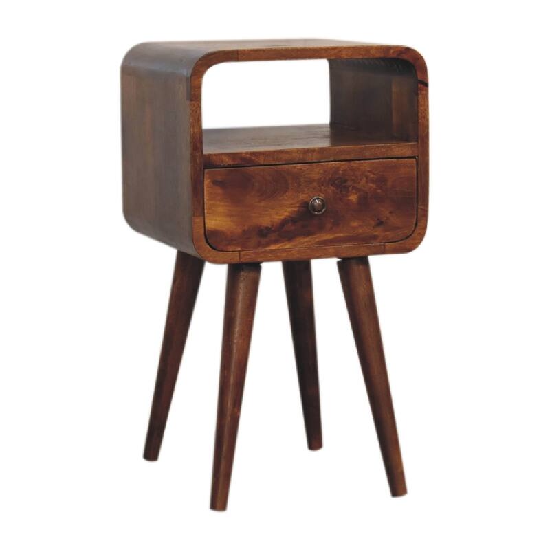 Mini Chestnut Open Bedside Table with One Drawer and Open Slot