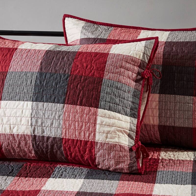 6 Piece Reversible Plaid Daybed Cover Set Red Daybed
