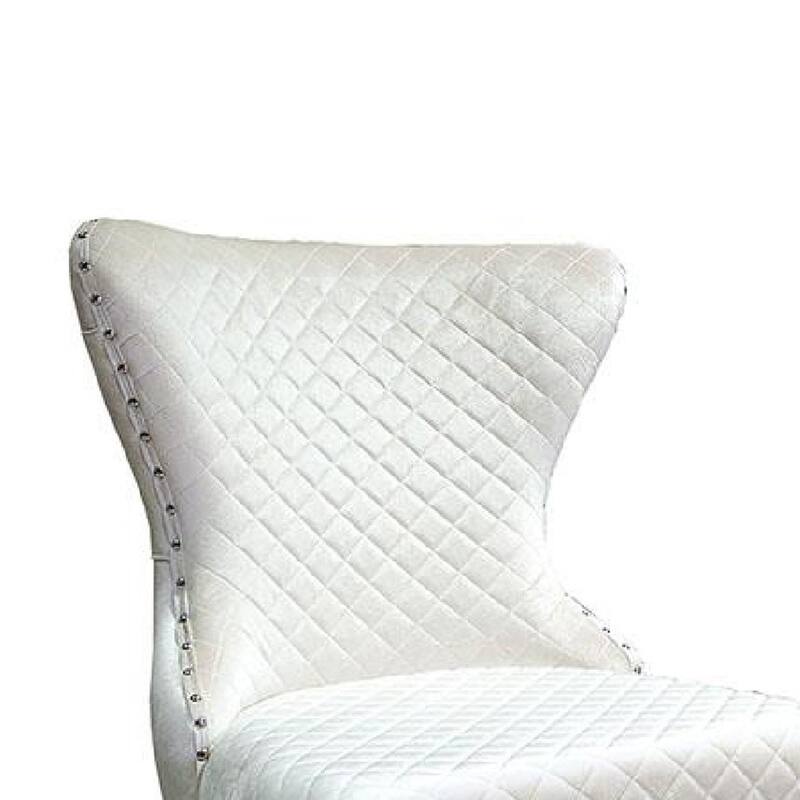 Anova Side Dining Chair Set of 2, Rivet Trim, Silver Stainless Steel, White Fabric
