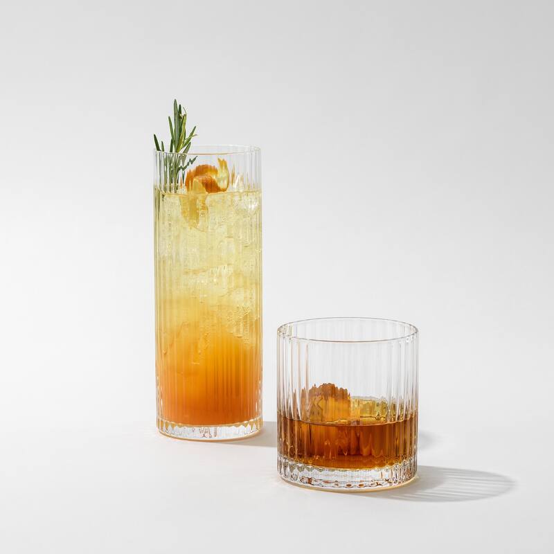 JoyJolt Elle Drinkware Set Ribbed Glasses Set of 4 Water Glasses and Tumblers