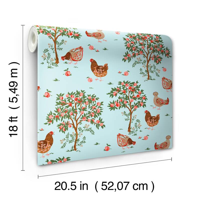 Hen House Aqua Peel and Stick Wallpaper
