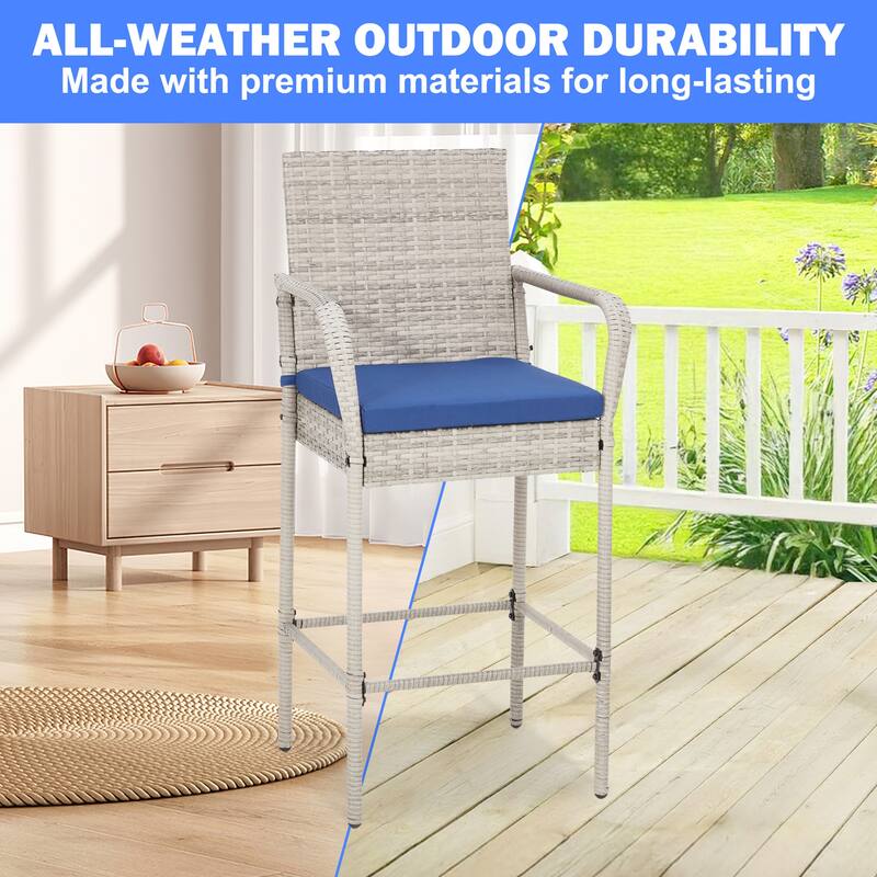 AVAWING All-Weather Wicker Bar Stools - Cushioned, Ergonomic, for Patio & Poolside - Black/Brown/Grey