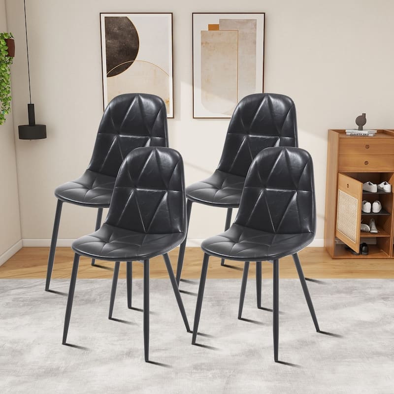 Vintage Style Dining Chairs with Metal Legs and Upholstered Backrest for Kitchen Bedroom Living Room - Black - Set of 4