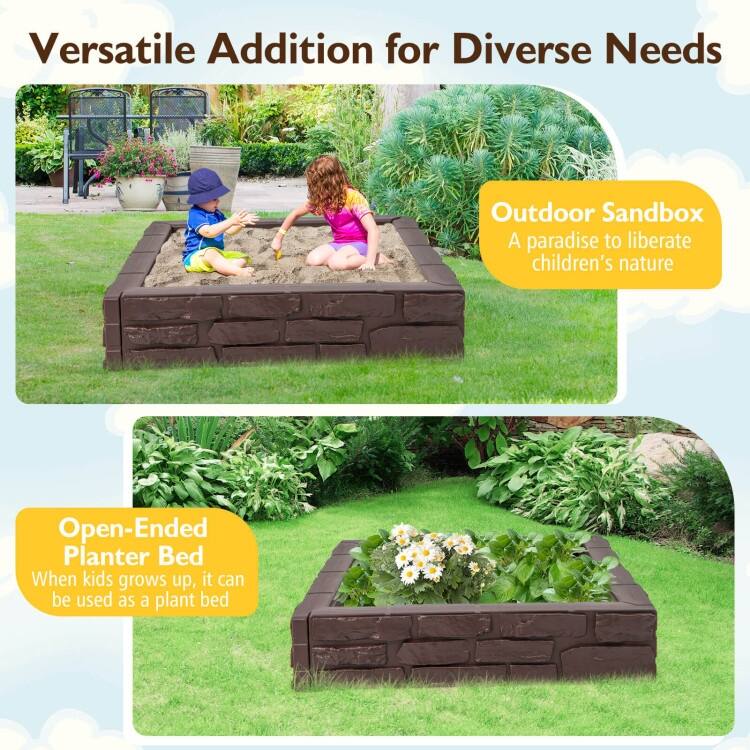 Outdoor Kids Sandbox with Cover and Bottom Liner for Backyard Play