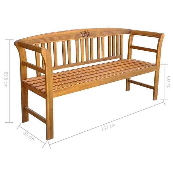 dimension image slide 3 of 2, vidaXL Patio Bench with Cushion 61.8" Solid Acacia Wood - 61.8" x 17.7" x 32.5"