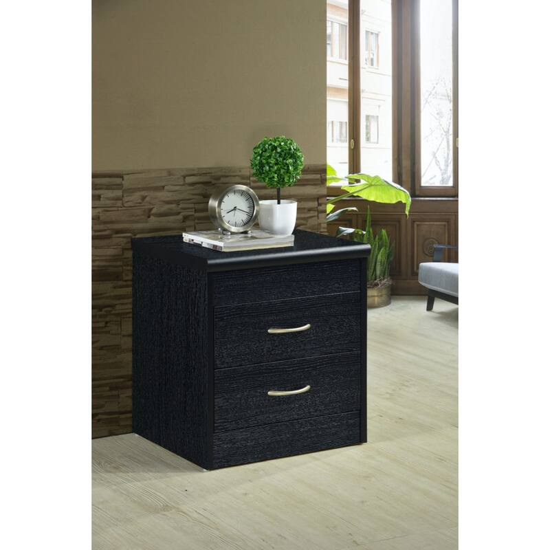 72.75" Black Two Drawer with Ring Pull Nightstand