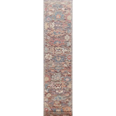 Hand Knotted Oriental 100% Wool Carpet Transitional Floral Multi-Colored Oushak Runner Rug - 19' 5'' X 2' 4''