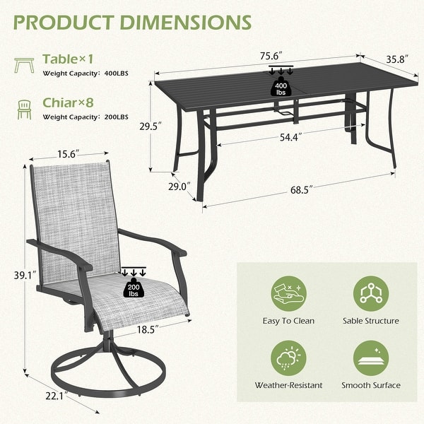 dimension image slide 20 of 33, Patio Dining Set, Outdoor Dining Table and Chairs Set with Textilene Chairs, Adjustable Umbrella Hole for Garden, Backyard