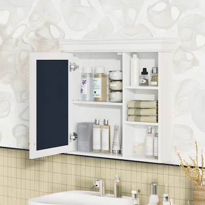 Wall Mounted Mirror Cabinet with Storage Organizer