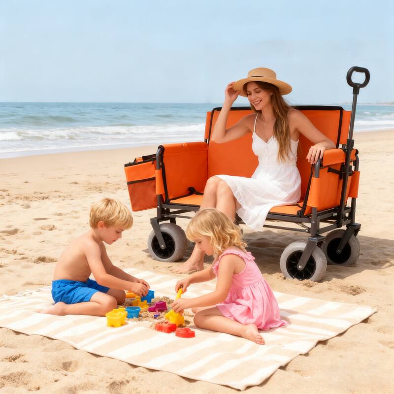 3-in-1 Heavy-Duty Folding Wagon Cart with Bench Seat - 500lb Capacity, 180L Storage & All-Terrain Wheels