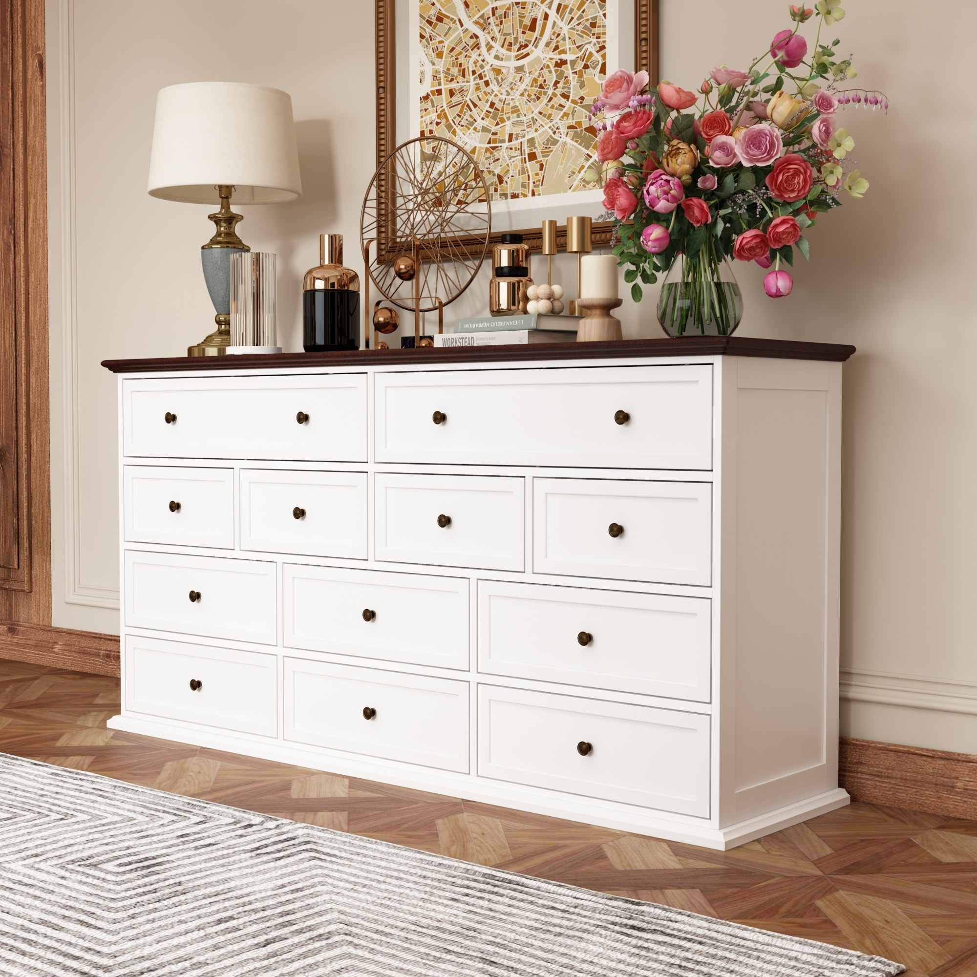 Versatile 12-Drawer Solid Wood Dresser - Brown & White Chest Of Drawer - On  Sale - Bed Bath & Beyond - 39014256
