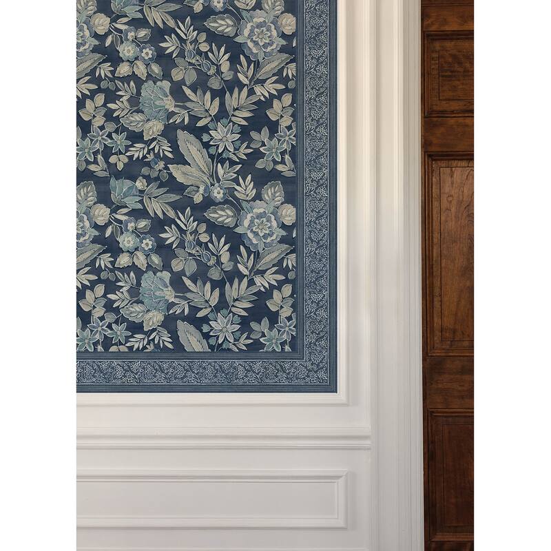 Chesapeake Carved Floral Blue Trim Wall Border