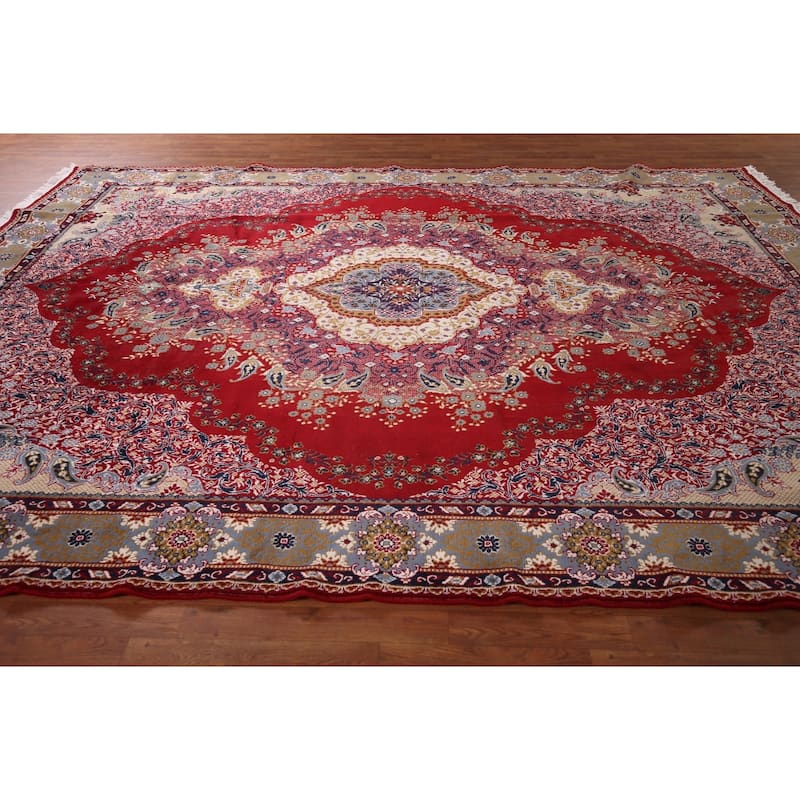 Floral Red Paisley Kashan Turkish Area Rug Machine Made Carpet - 9'8" x 12'10"