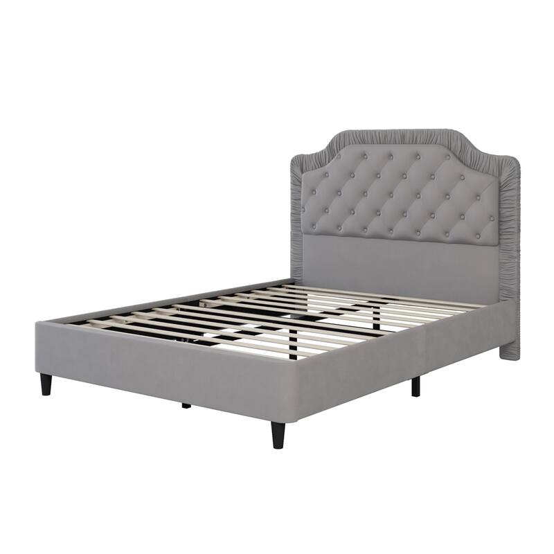 Full Size Upholstered Bed with Ruched and Button Tufted Headboard