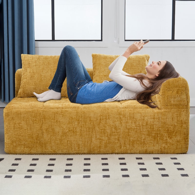 Chenille Loveseat Sofa Upholstered Deep Seat Sofa, Lounge Couch Corner Sofa Minimalist Modular Couches for Apartment