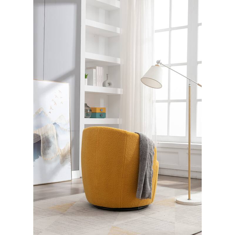 Teddy Fabric Swivel Barrel Chair with 360° Rotation & Metal Base