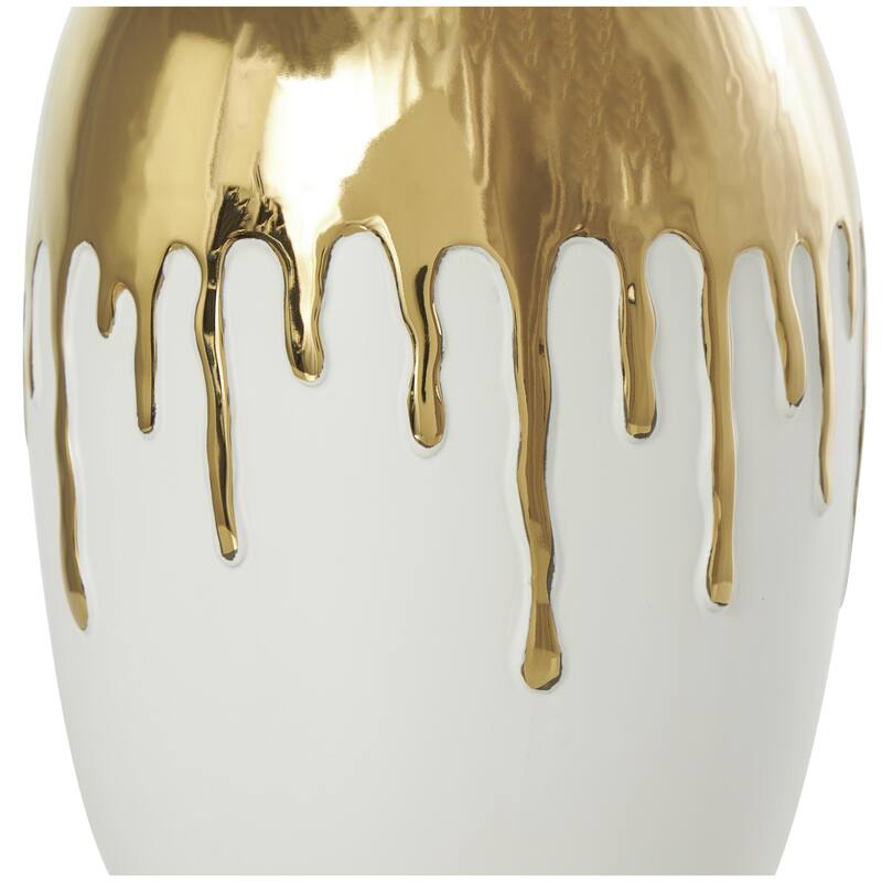 Ceramic Decorative Vase with Abstract Gold Melting Drips - White - CosmoLiving by Cosmopolitan