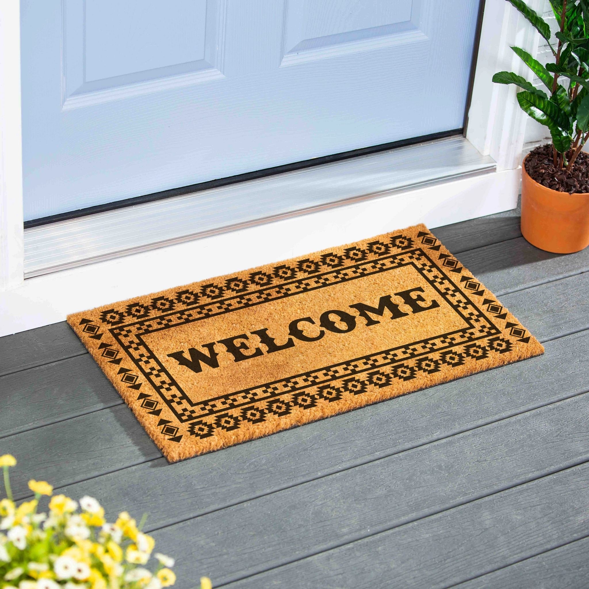 Aztec Style Welcome Coir Door Mat, 28" x 16" - 28" x 16"