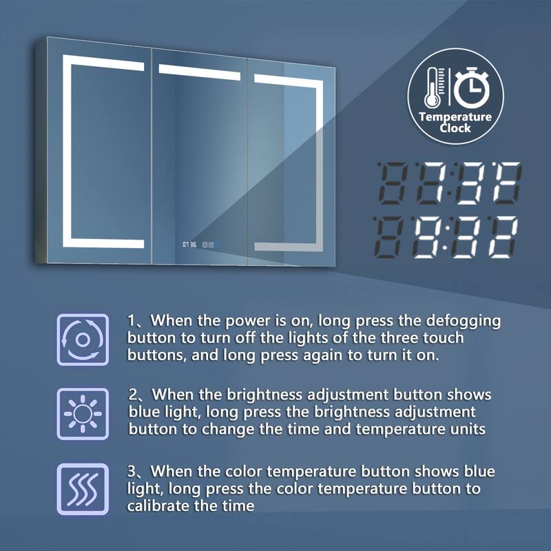 Aluminum Surface/Recessed Mount LED Medicine Cabinet with Mirror, Outlet and Shelves