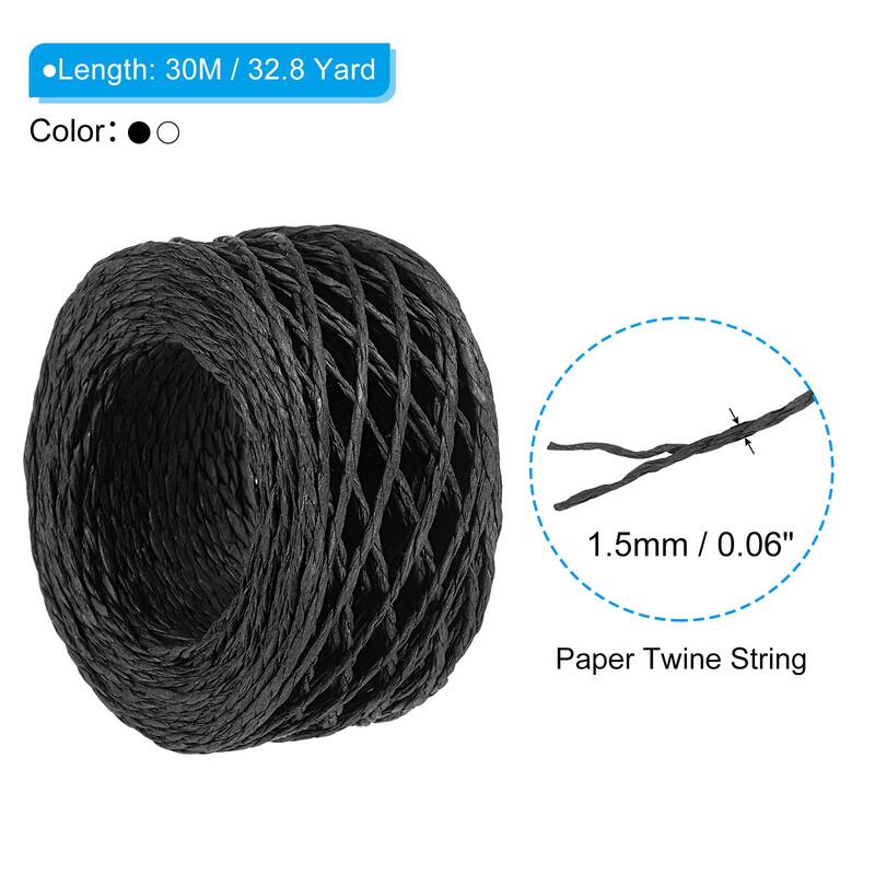 4 Rolls Raffia Ribbon, Paper Twine String - White, Black - 32.8 Yard