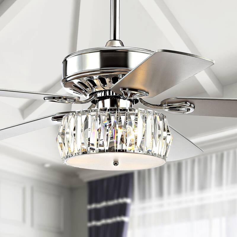 Becky 52" 3-Light Crystal Prism Drum LED Ceiling Fan With Remote, Chrome by JONATHAN Y