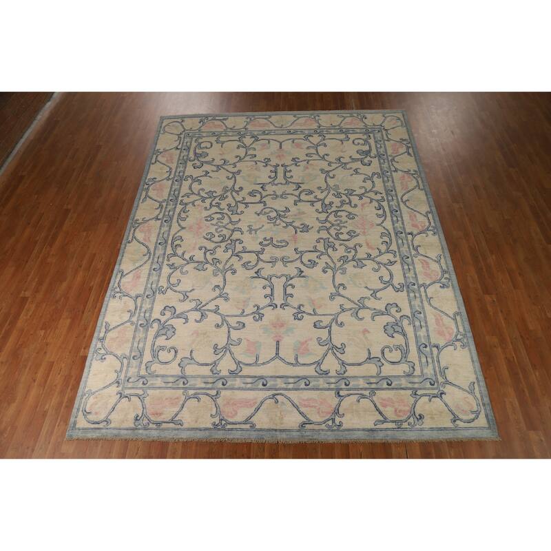 Hand Knotted Oriental 100% Wool Carpet Transitional All-Over Beige & Ivories Oushak Area Rug - 11' 9'' X 8' 10''