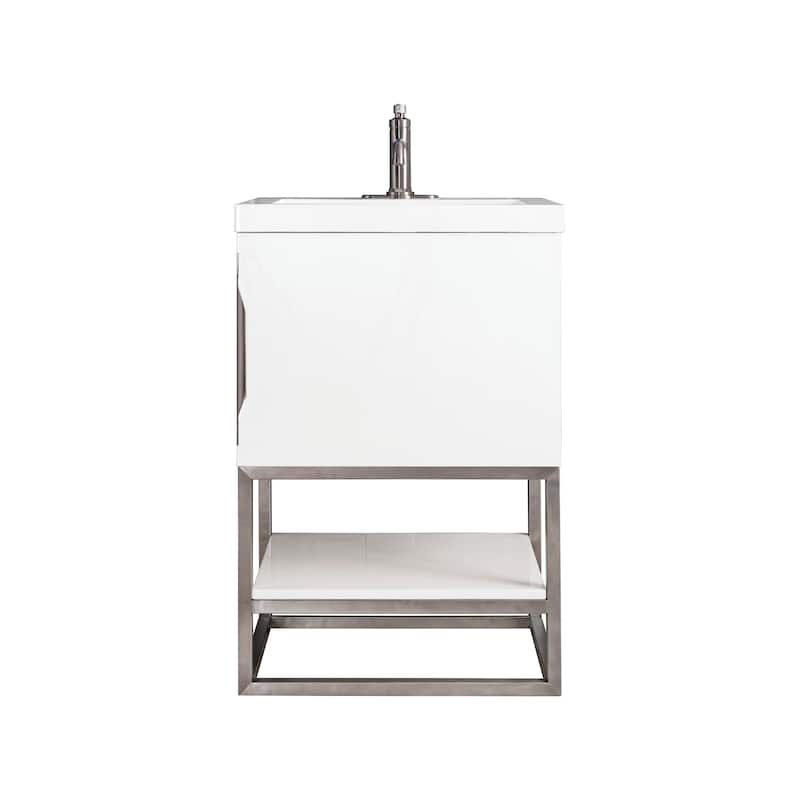 James Martin Vanities Columbia 24" Single Vanity, Glossy White with White Glossy Composite Stone Top