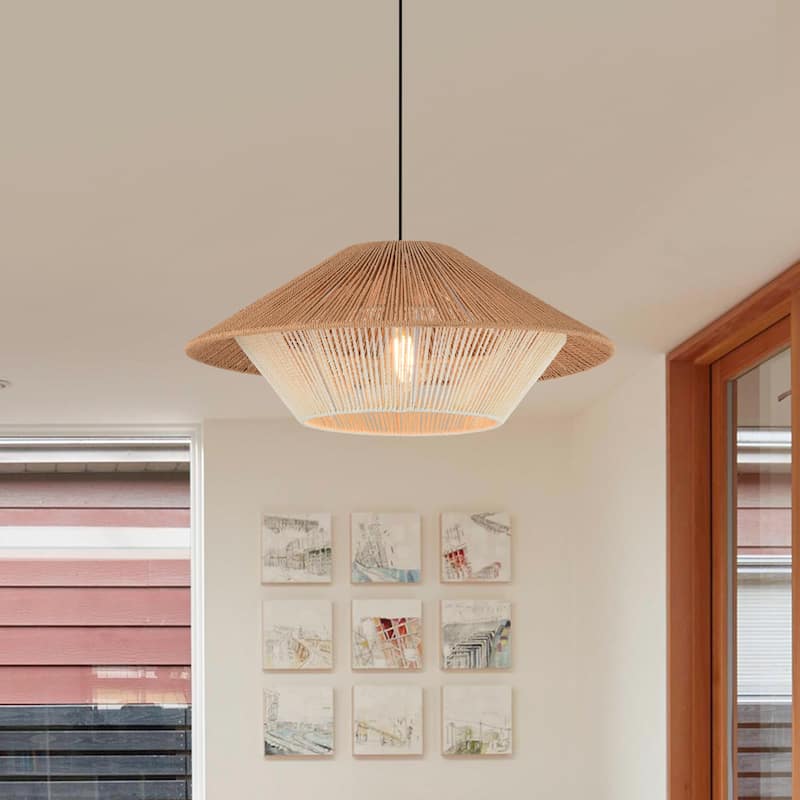 Ems 1-Light Paper Rattan Pendant for Living/Dining Room, Kitchen, Bedroom