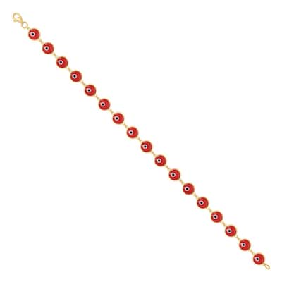 Curata 10k Yellow Gold 7" 6mm Womens Red Enamel Evil Eye Good Luck Bracelet