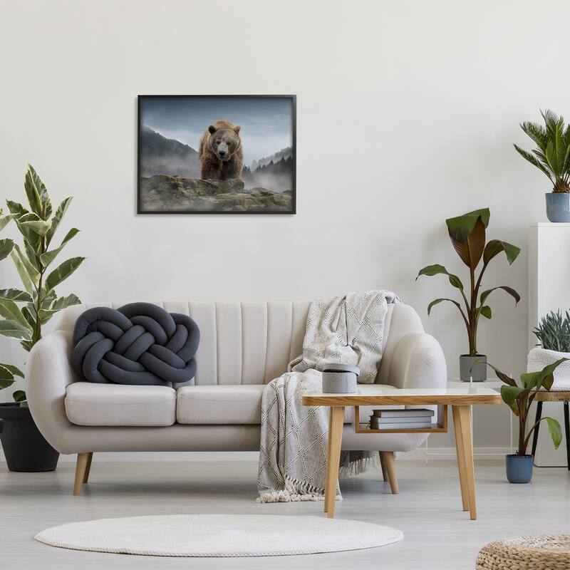 Stupell Roaring Brown Grizzly Bear Rocky Mountain Top View Framed Wall Art, Design by Kelley Parker