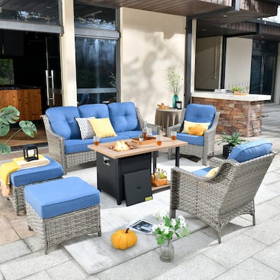 HOOOWOOO 6-piece Wicker Patio Furniture Set with Fire Pit Table