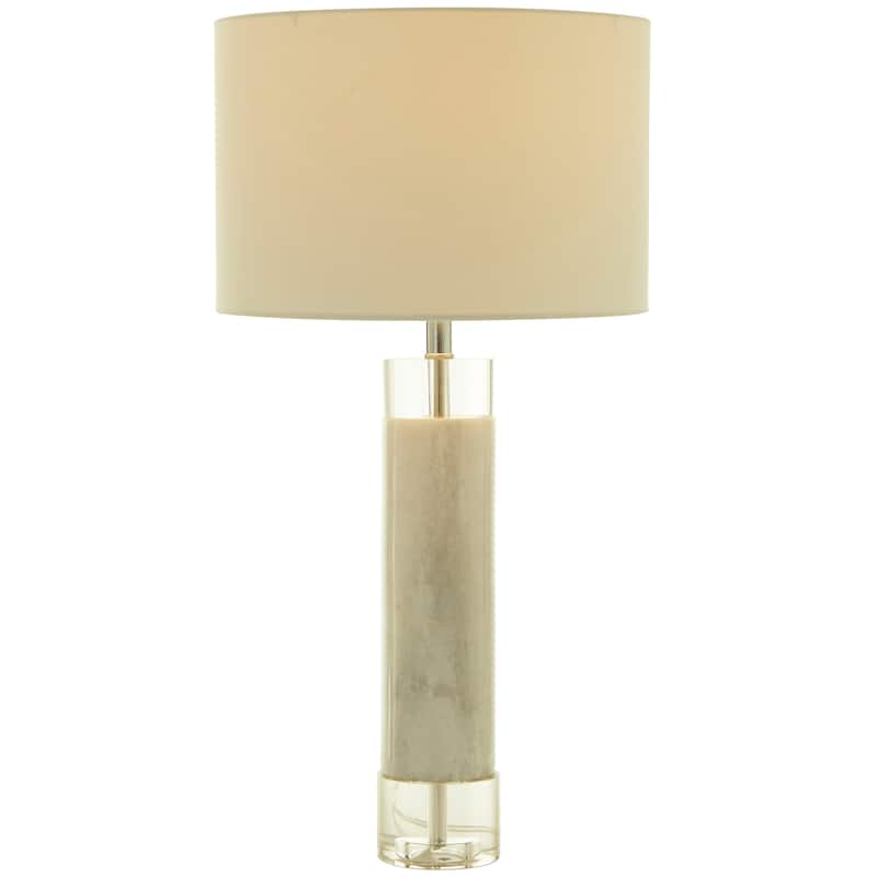 White Marble Slender Stand Room Table Lamp with Drum Shade