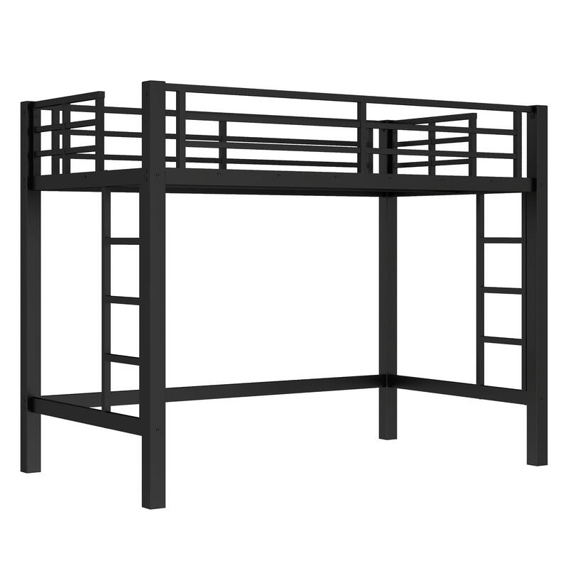 Twin/Twin XL Size Metal Loft Bed with Ladder and Guardrails, Study Space Saving Design
