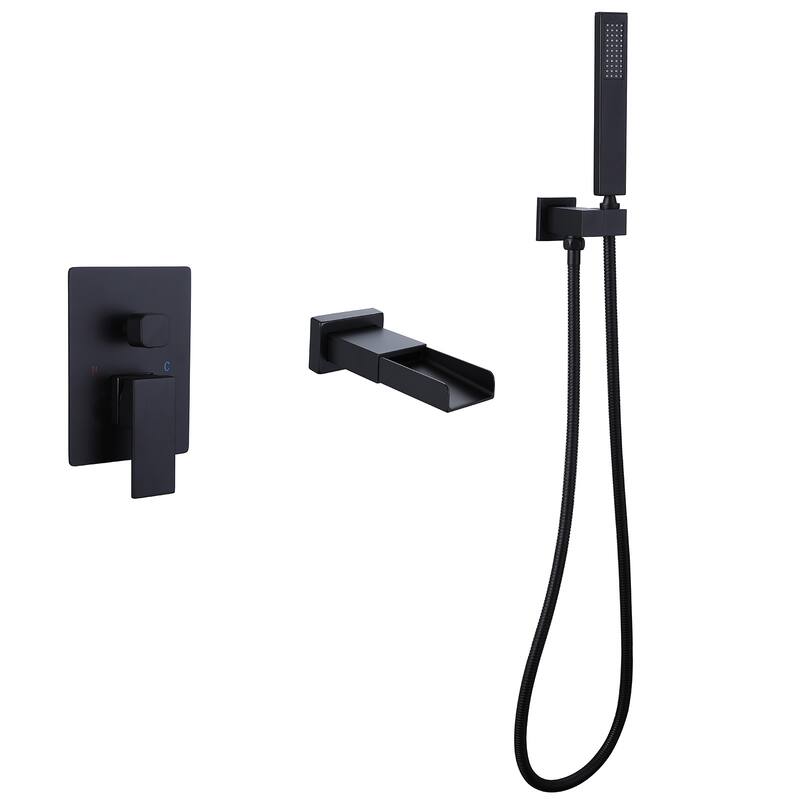 WIZ Waterfall Single-Handle 2 Sprayer Wall Mount Bathtub Shower Faucet - Black