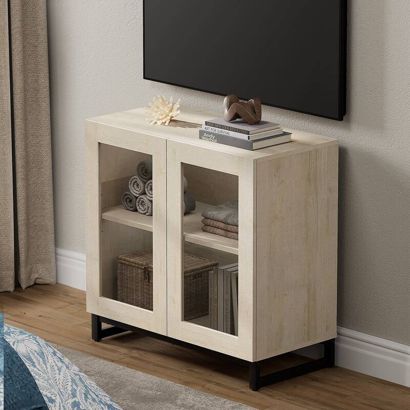 WAMPAT Modern TV Stand with Glass Doors for 110 inch TVs, Entertainment Center Console with Adjustable Shelves and Metal Base