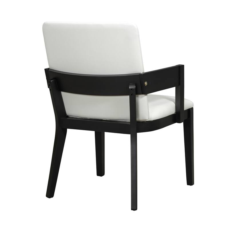 Faux Leather Glossy Dining Chair Set of 2 Wood Frame Dining Chair with Armrests, High Back Upholstered Chair for Kitchen