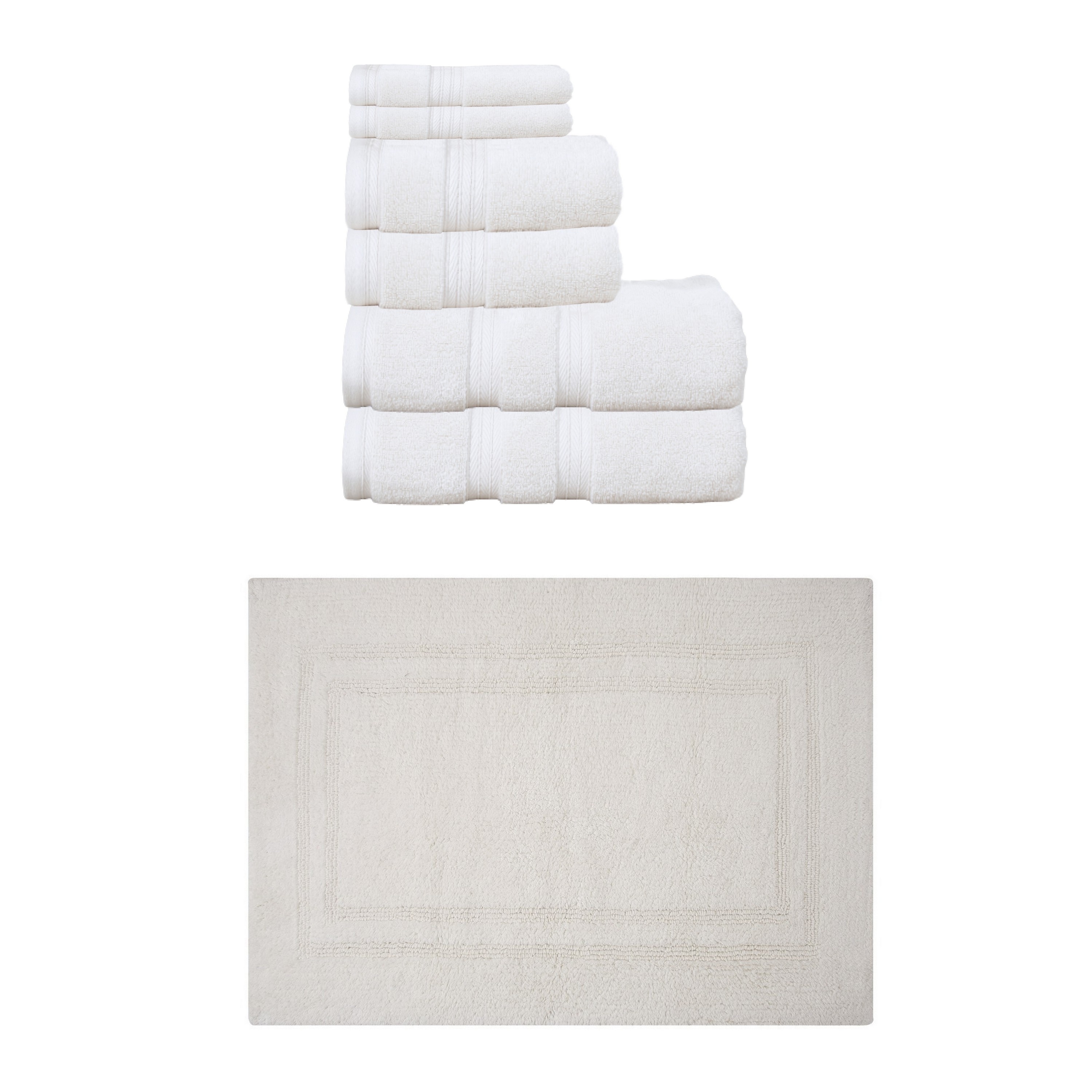 Home Weavers Luxury Collection 100% Soft Cotton 6 Pc Towel Set & 1 Pc 21x34" Bath Rug, Machine Wash & Non Slip (Set of 7)