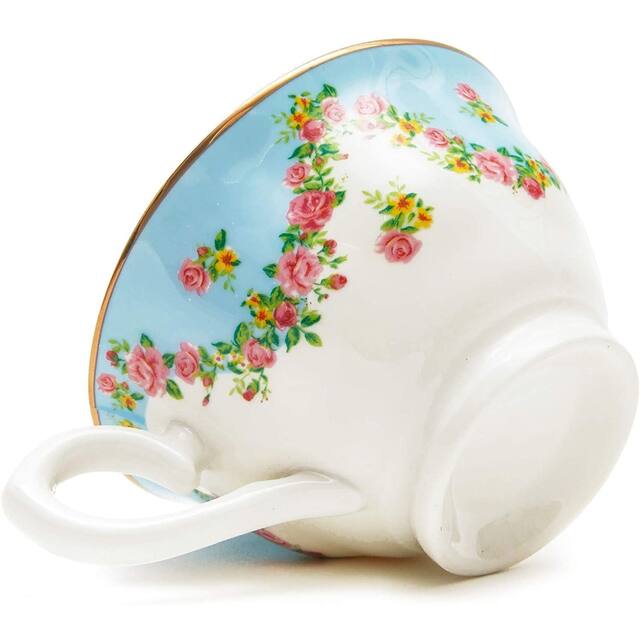 Floral Vintage 8oz Tea Cups and Saucer Set of 12 Party Supplies Blue Pink Teacup
