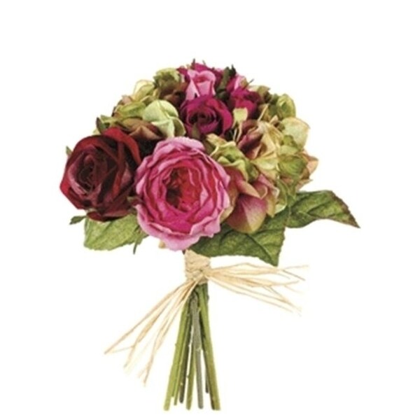 FBQ685-RO-GR 10.5 in. Rose-Hydrangea Bouquet Rose-Green- Pack of 6