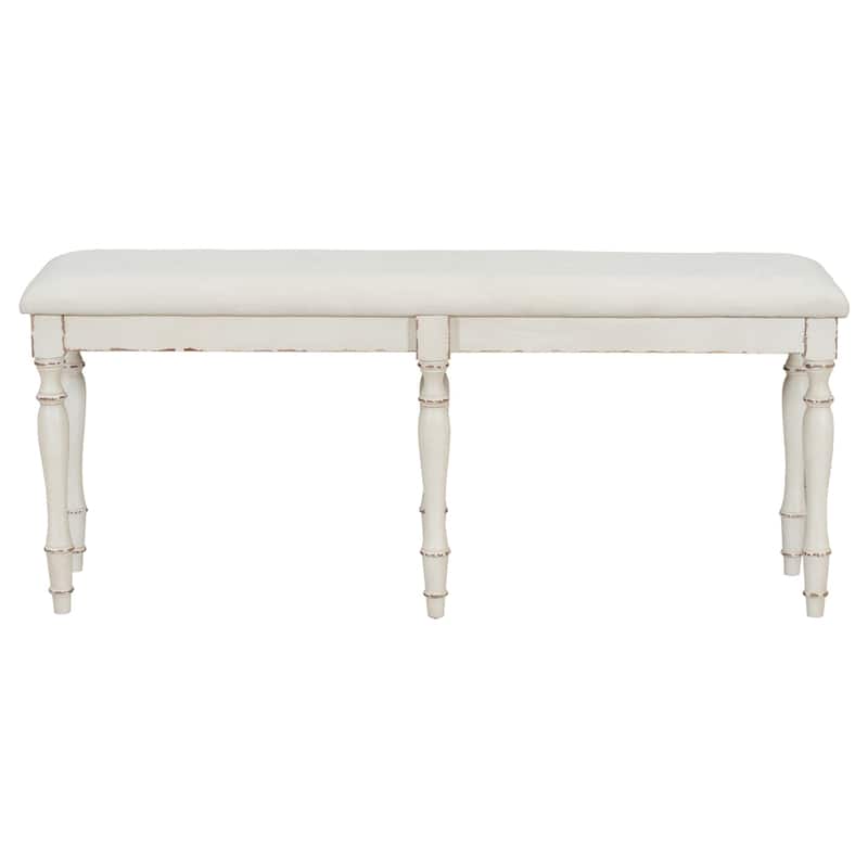 50.4" Vintage Traditional Upholstered Dining Bench w/6 Solid Wood Legs - Cream