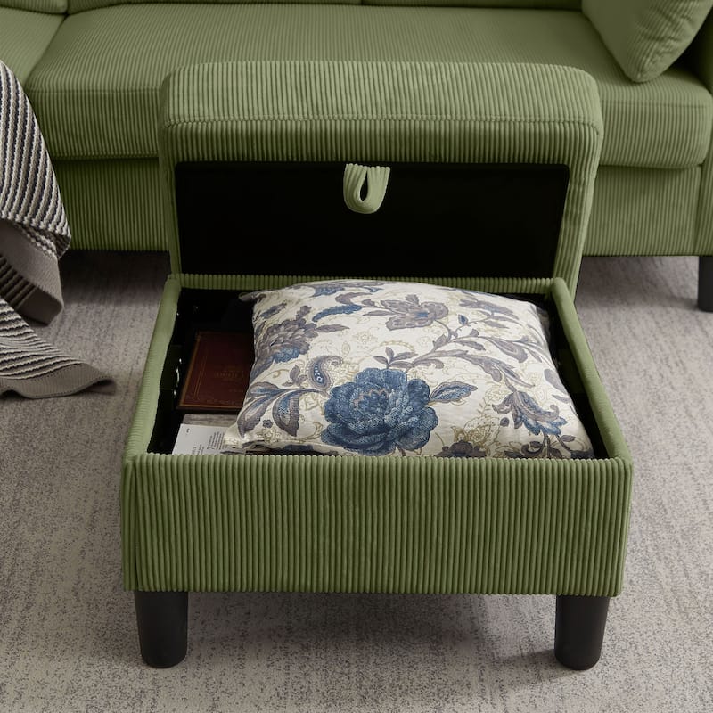 100.79" Corduroy L shaped Pillow Top Arm Sofa With Storage Bag