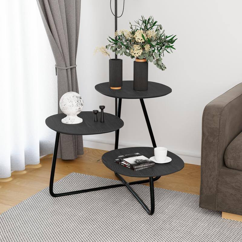 Hazelton Modern Multi Shelves MDF Wood Laminated Top Side Table with Stainless Steel Frame Accent End Tables for Home Decor