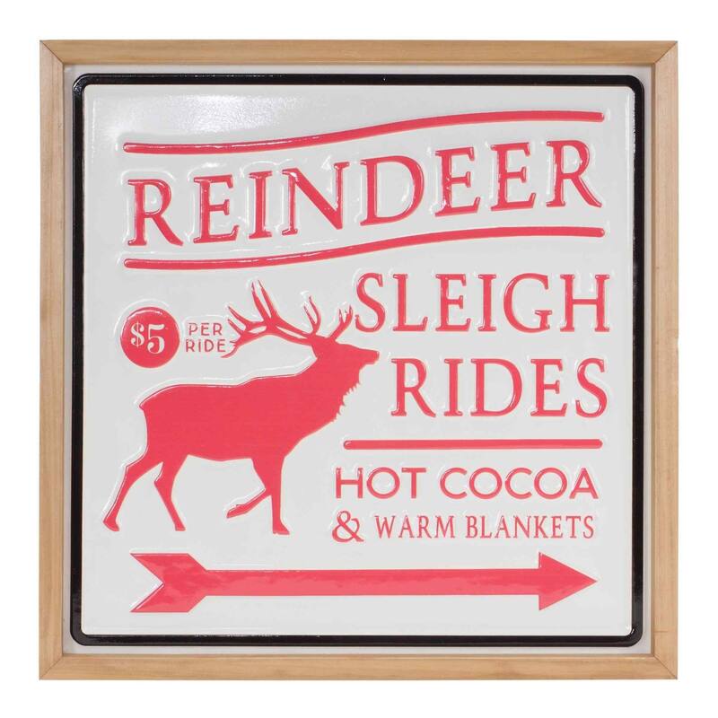 15.75" Framed "Reindeer Sleigh Rides" Christmas Wall Sign