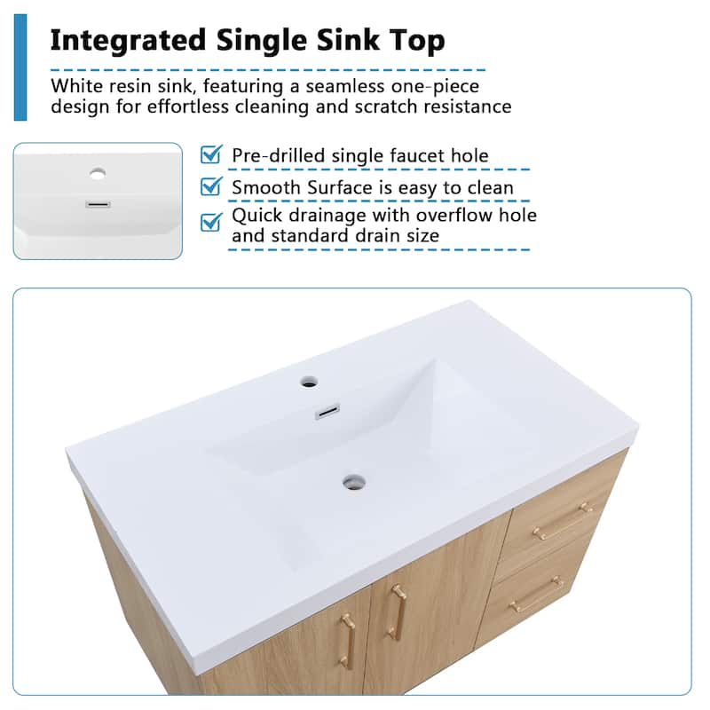AlbyonD 24" 30" 36" Floating Bathroom Vanity with Sink and Faucet, Natural Oak